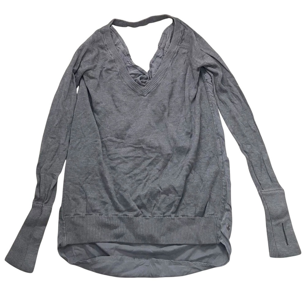 Lululemon Unity Drop Back Sweater Women's Size 6? Cashmere Blend EUC Gray Grey